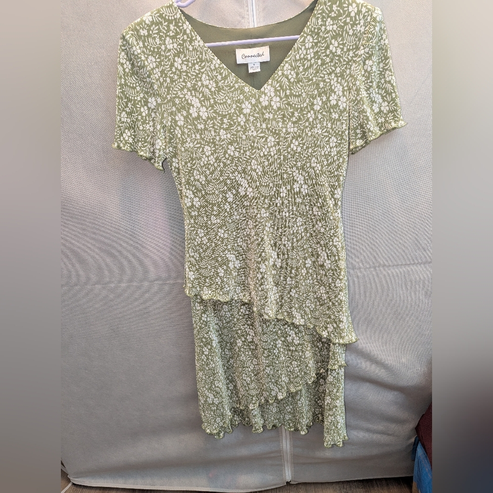 Connected Apparel Asymmetrical Dress in Green and White
